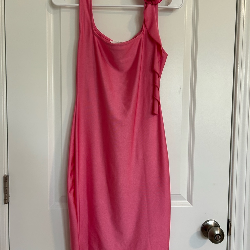 Lush One Shoulder Dress in Bright Pink